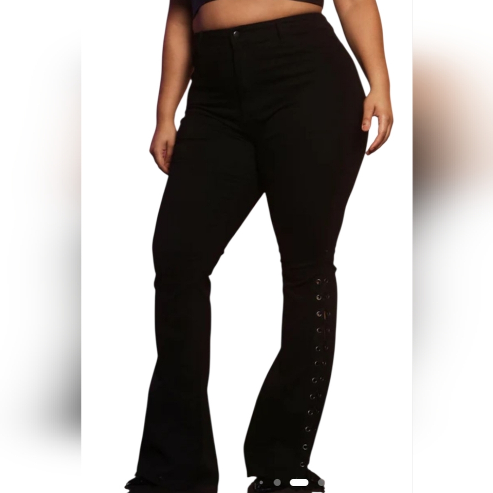 Black Lace-Up Flare Pants